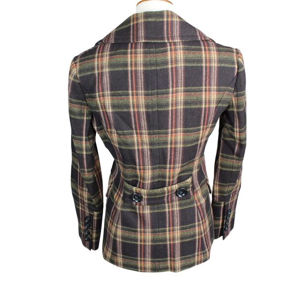 Michael Kors Wool Coat Womens Small Brown Plaid Y2K Academia Preppy Fall - Picture 3 of 7